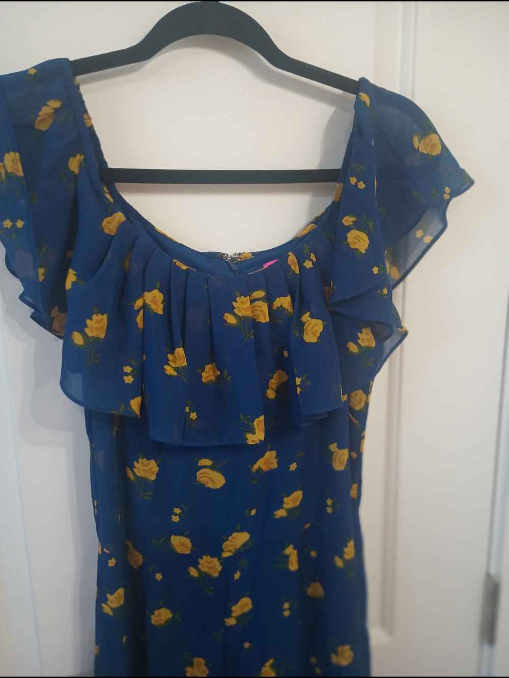 Betsey Johnson Blue Dress with Yellow Rose Print